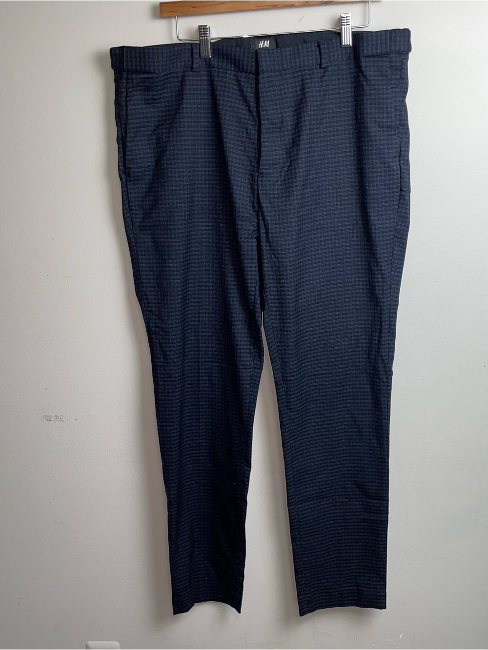 H&M Men’s Dark Navy Micro-Check Dress Pants Size 40R Skinny Fit